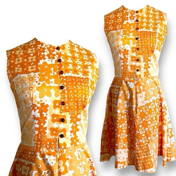 Vintage Dresses & Skirts - Vintage 1950s Early 1960s Womens Scooter Dress Sz Small Orange White Floral